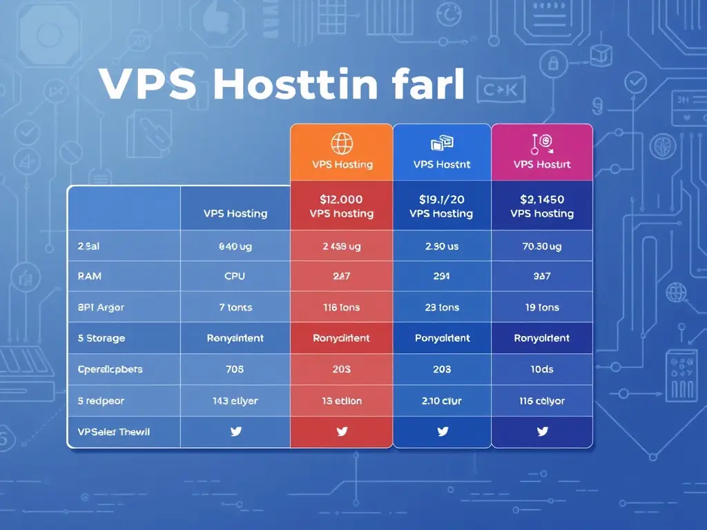 A detailed image showcasing a side-by-side comparison table of various VPS hosting providers, highlighting their key features, pricing, and customer support ratings. The table should be visually appealing and easy to read.